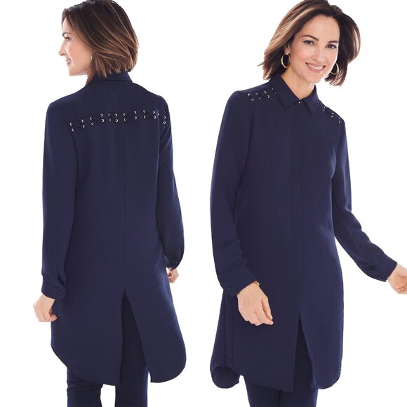 Chico's Black Label Womens Size 00 Navy Oversized Long Tunic Blouse Jacket - Picture 1 of 12